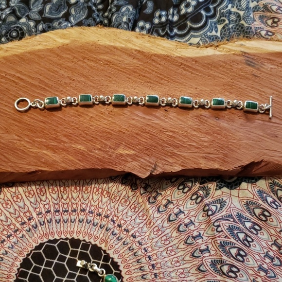 Vtg. Taxco Malachite link bracelet - Picture 4 of 5